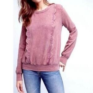 Eri + Ali Weckerlie Scalloped Pink Acid Wash French Terry Sweatshirt Size M